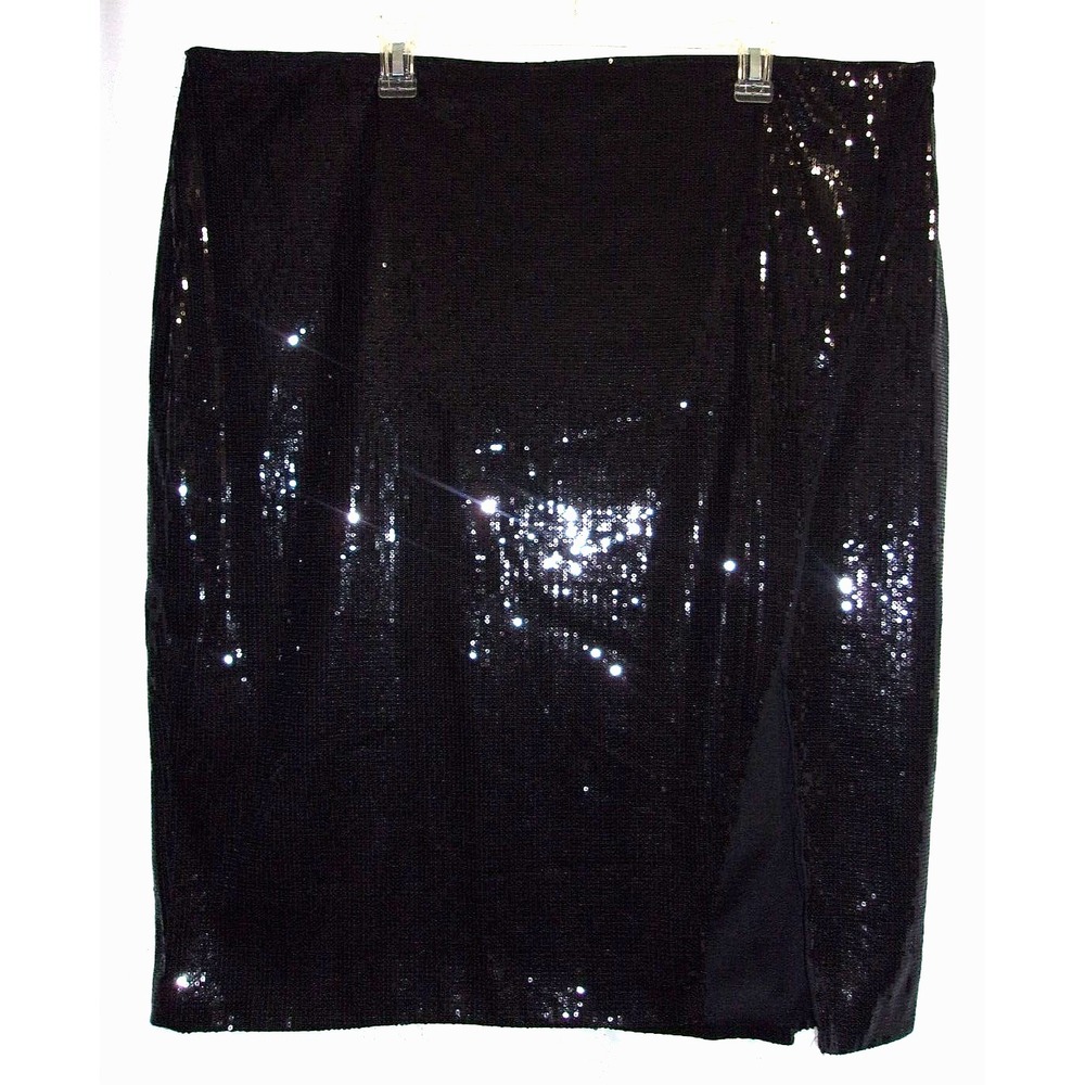 Intempo Sequins Women Midi Skirt Plus Size 3X Black Tulip Hem Party Holiday
